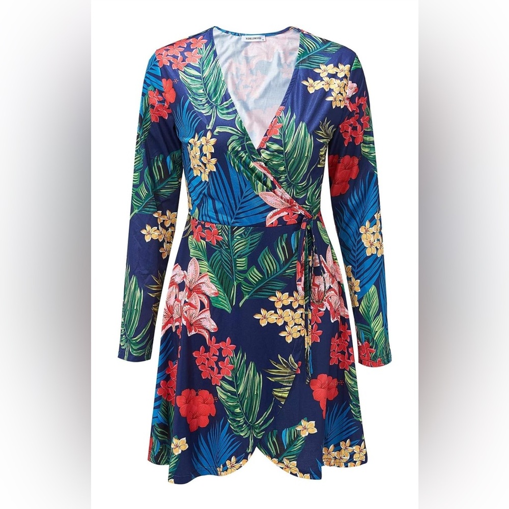 Noblemoon Dress Size XXL Blue Floral Long Sleeve Coverup Sundress